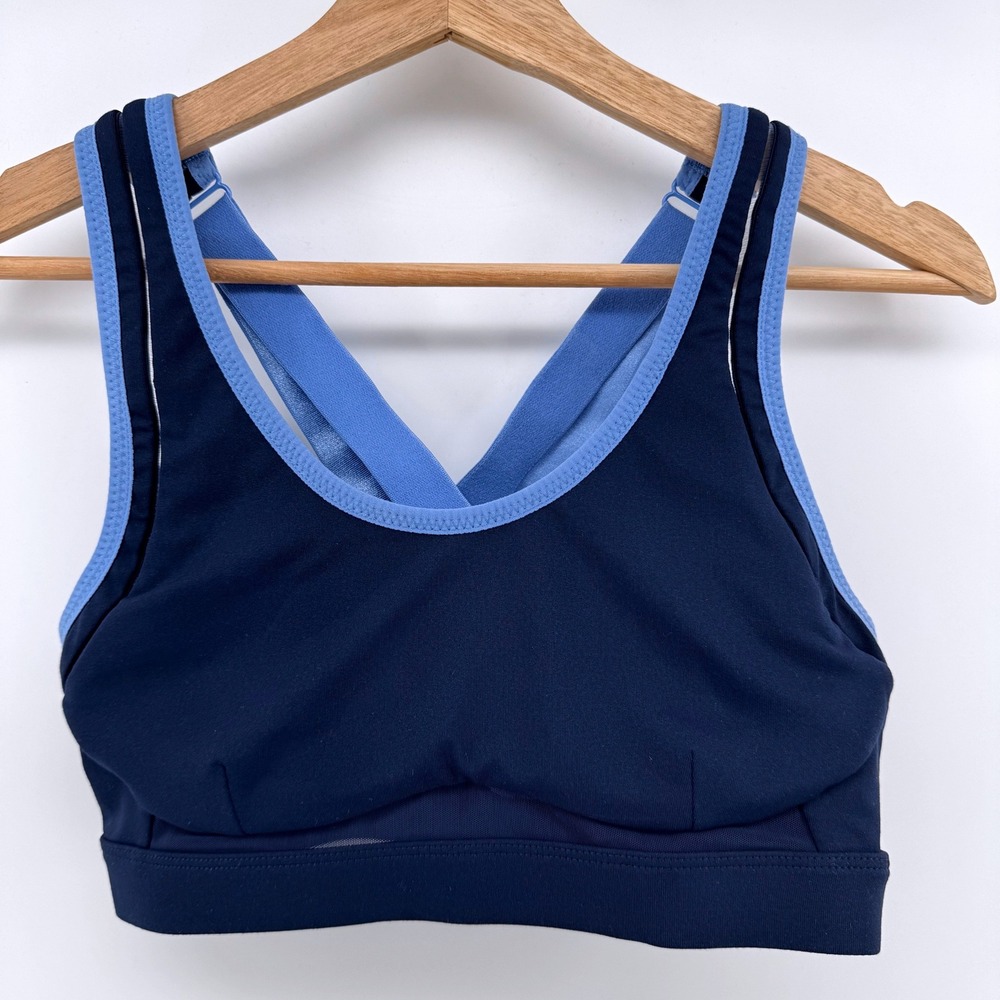 Fabletics Sports Bra Small Navy & Light Blue‎ High Impact Crisscross Back